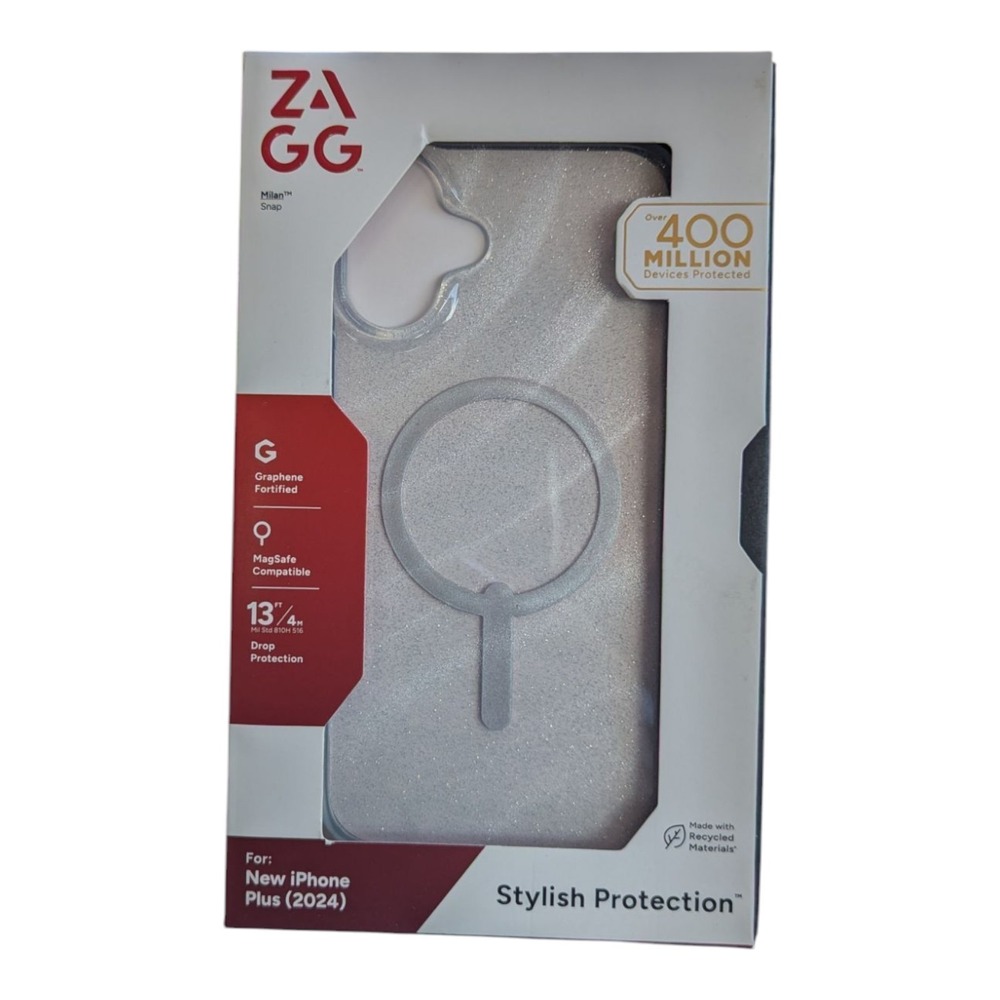 M9. Zagg Milan Snap Case w/ MagSafe for Apple iPhone 16 Plus - Silver Glitter